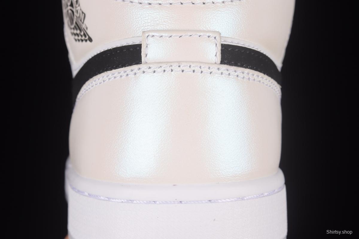 Air Jordan 1 Mid Diamond Shorts Pearl White Black Panda DH6933-100