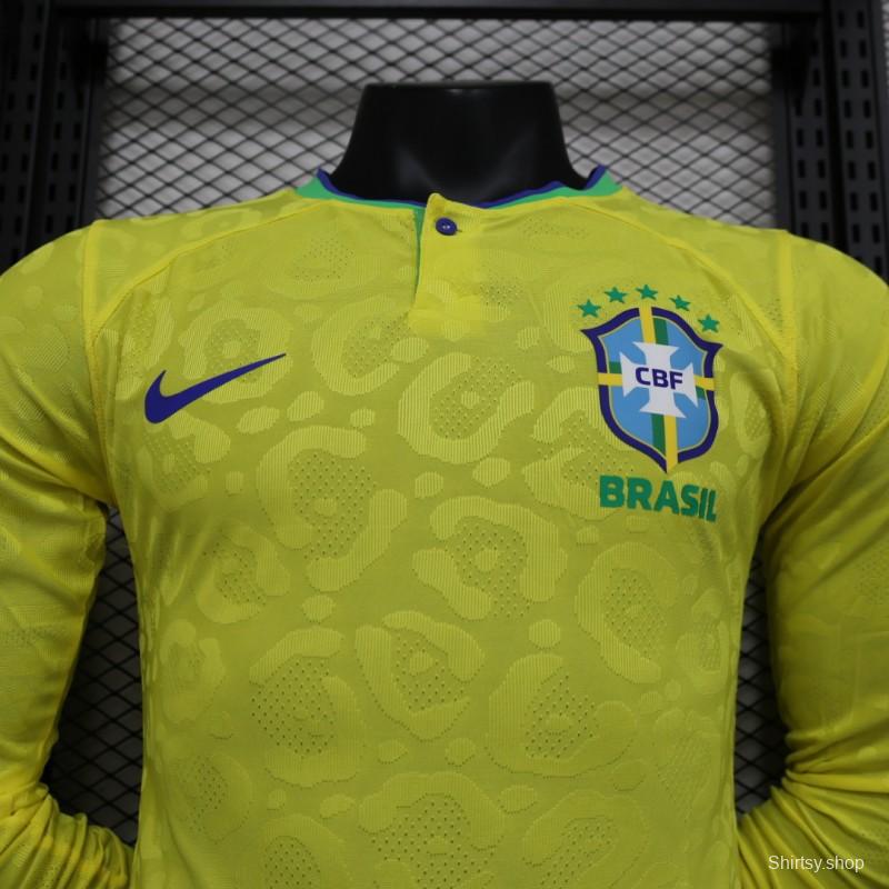 Player Version 2022 Brazil Home Long Sleeve Jersey