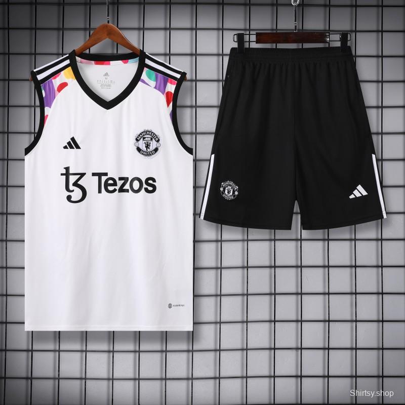24/25 Manchester United White Vest Jeresy+Shorts